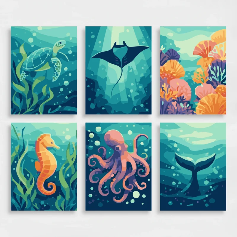 Underwater Scenes - Mini Paint by Numbers Set