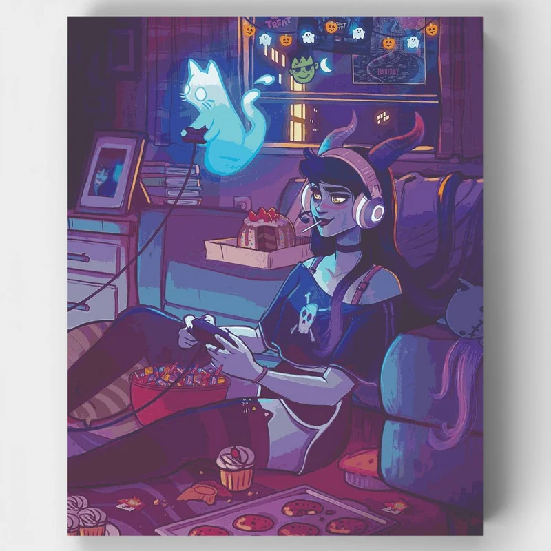 "Spooky Gamer Girl" Paint by Numbers Kit