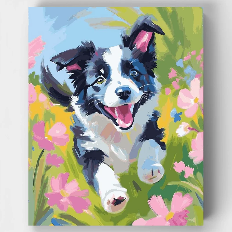 "Happy Spring Border Collie" Paint by Numbers Kit
