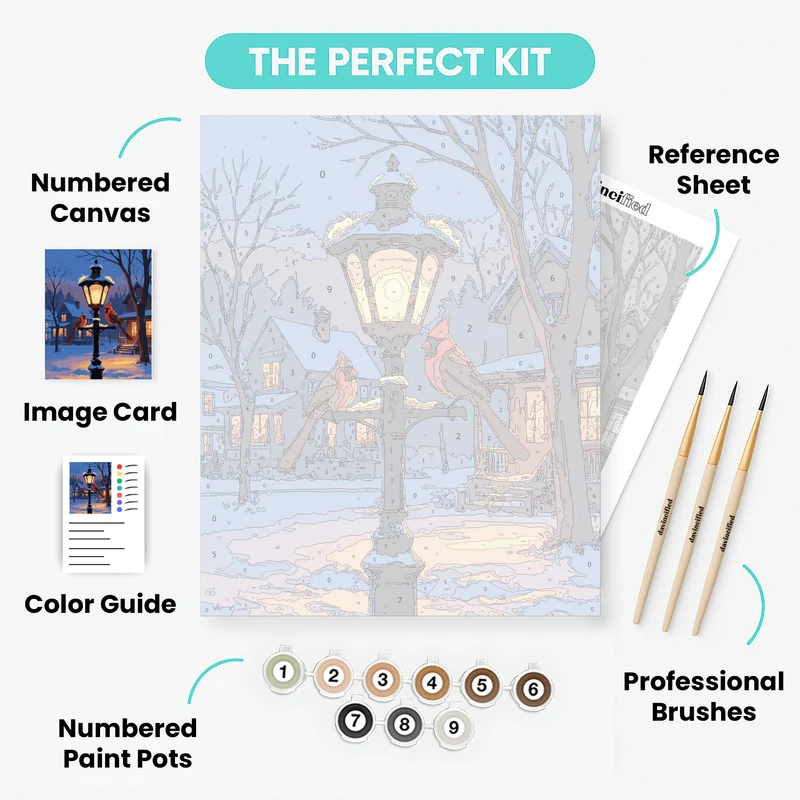 Winter Cardinals on Lamppost - Paint by Numbers Kit
