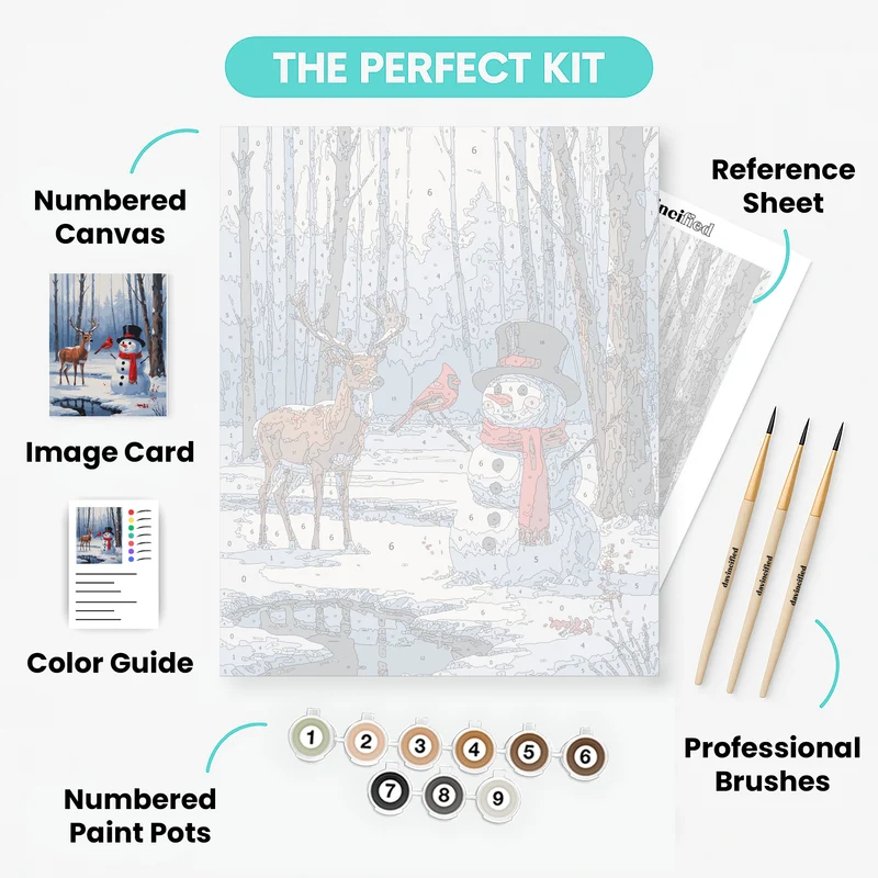 Winter Forest Snowman and Deer - Paint by Numbers Kit