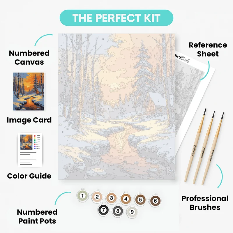 Snowy Cabin by Golden Stream - Paint by Numbers Kit