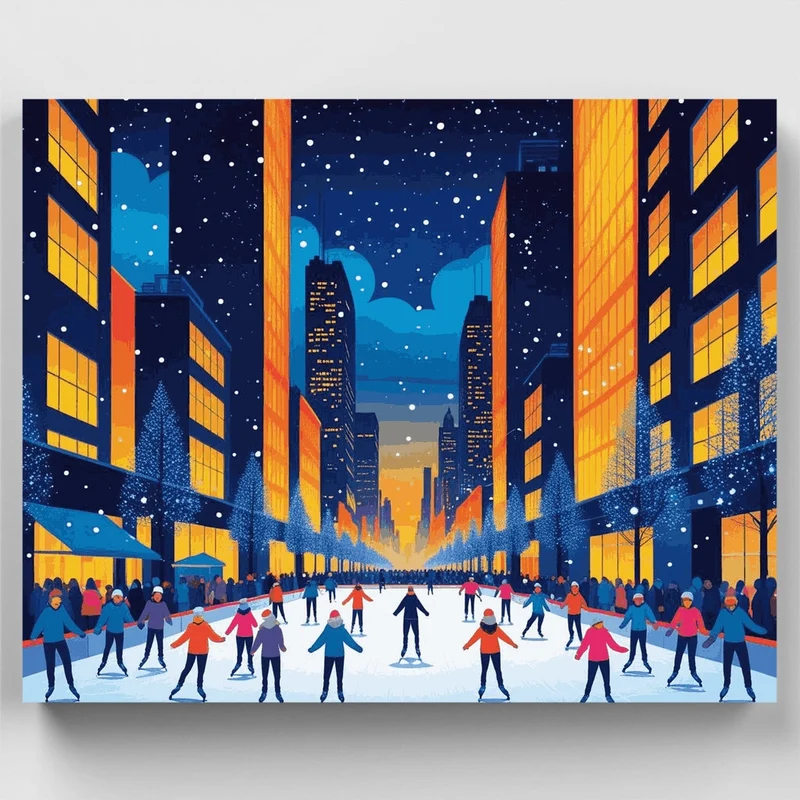 Winter City Ice Skating Rink - Paint by Numbers Kit