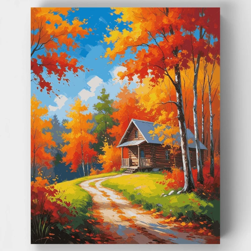 Autumn Cabin in the Woods - Paint by Numbers Kit
