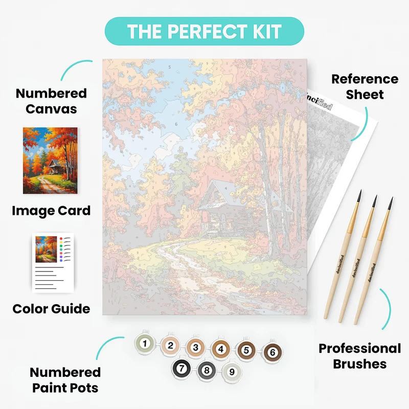 Autumn Cabin in the Woods - Paint by Numbers Kit