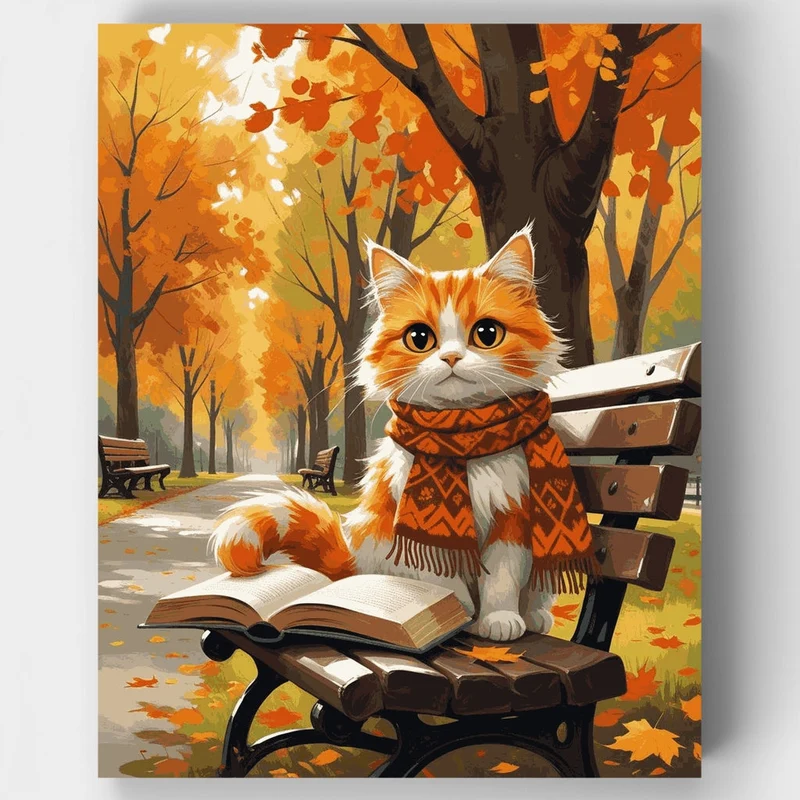 Autumn Cat with Scarf - Paint by Numbers Kit
