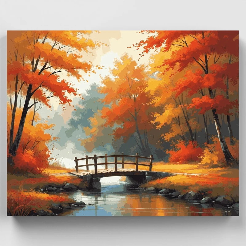 Autumn Forest Wooden Bridge - Paint by Numbers Kit