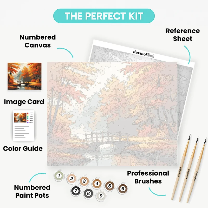 Autumn Forest Wooden Bridge - Paint by Numbers Kit