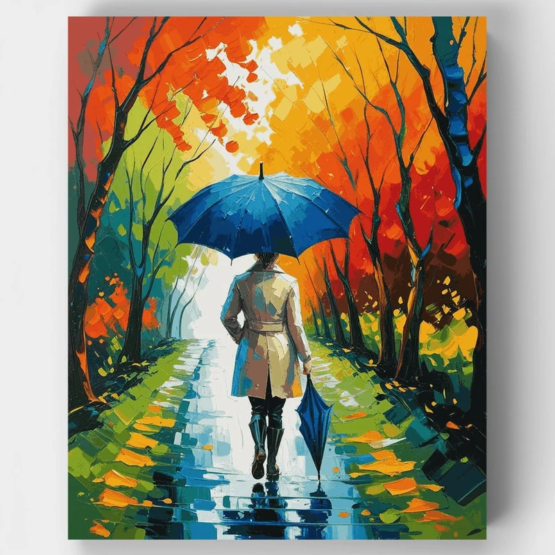 Autumn Walk in the Rain - Paint by Numbers Kit