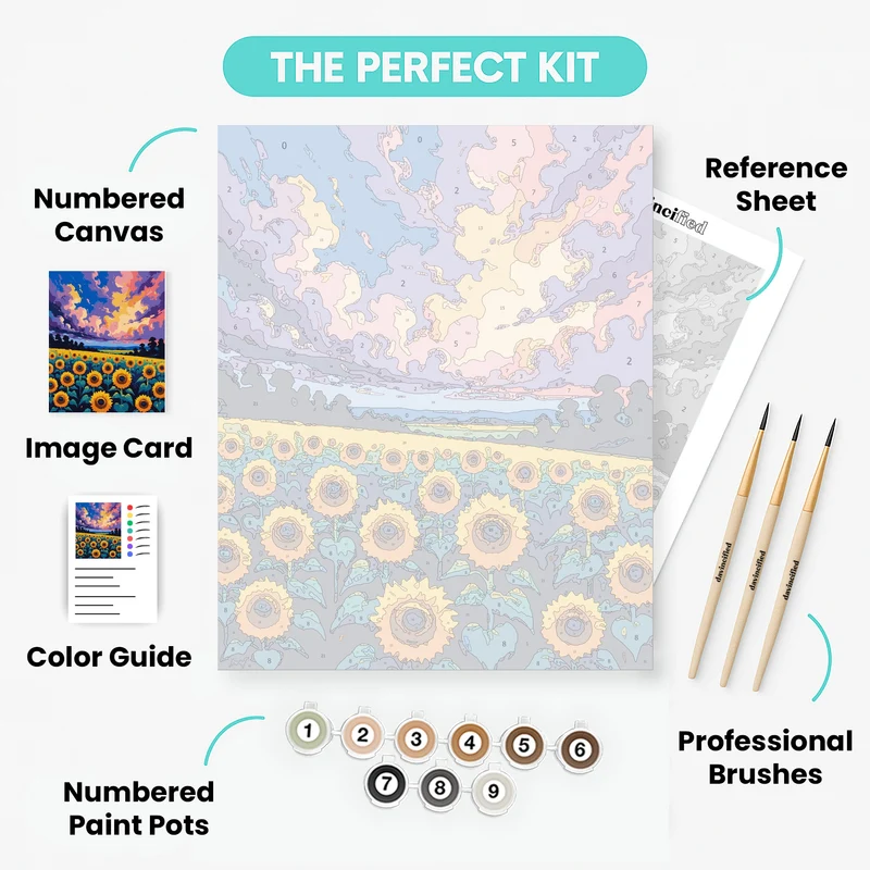 Vibrant Sunflower Field Sunset - Paint by Numbers Kit