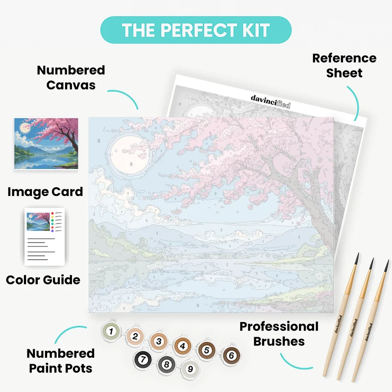 Cherry Blossom Moonlight Lake - Paint by Numbers Kit