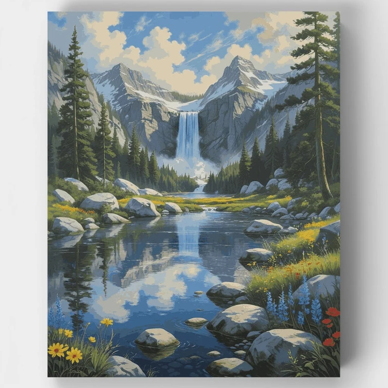 Mountain Waterfall - Paint by Numbers Kit