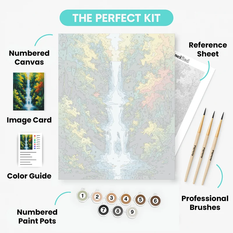 Cascading Waterfall in Autumn Forest - Paint by Numbers Kit