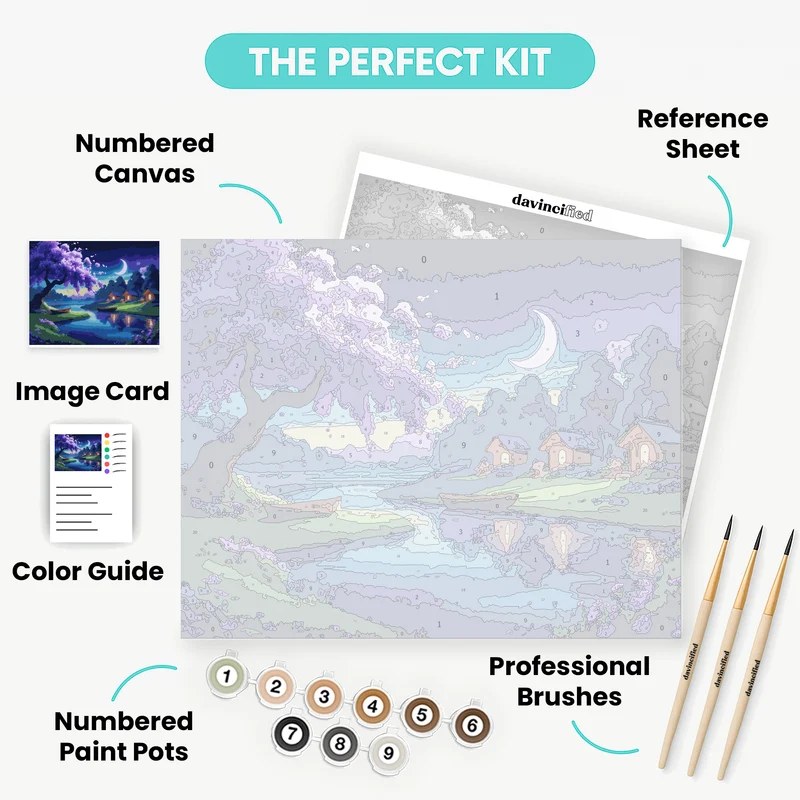 Moonlit Lakeside Cottages - Paint by Numbers Kit