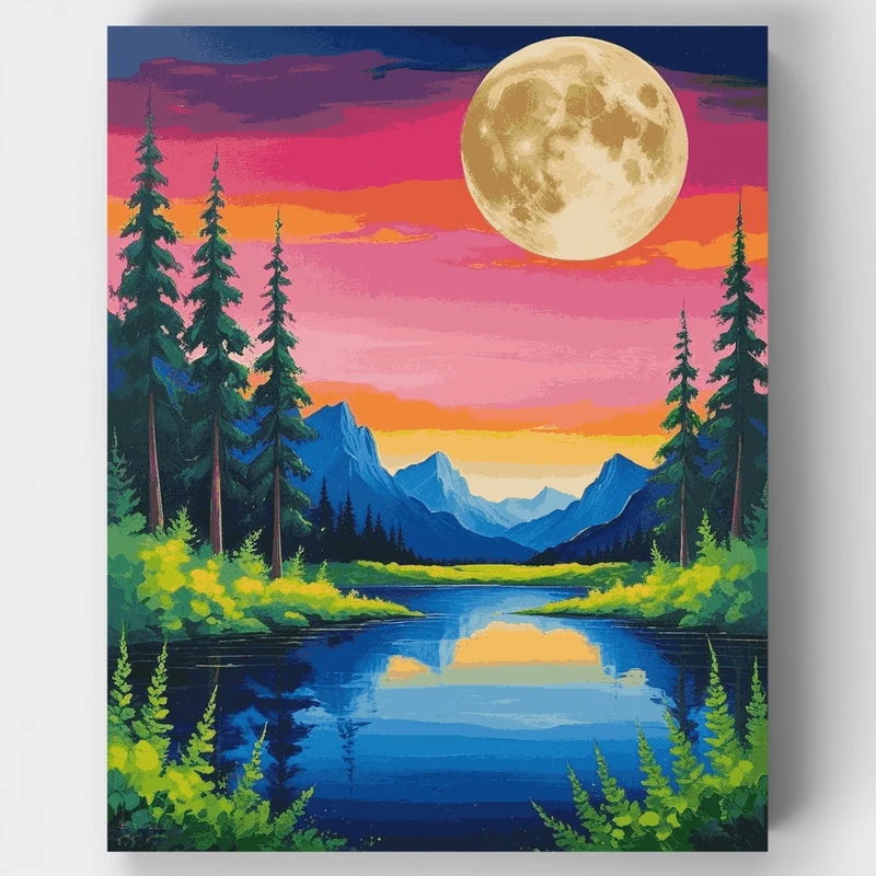 Moonlit Mountain Lake - Paint by Numbers Kit