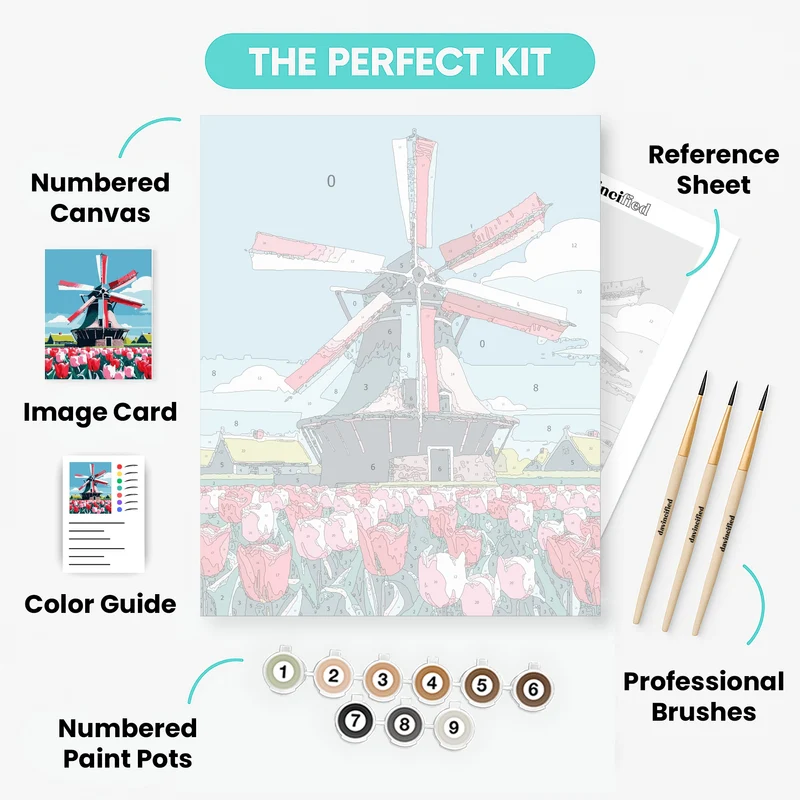 Dutch Windmill with Tulips - Paint by Numbers Kit