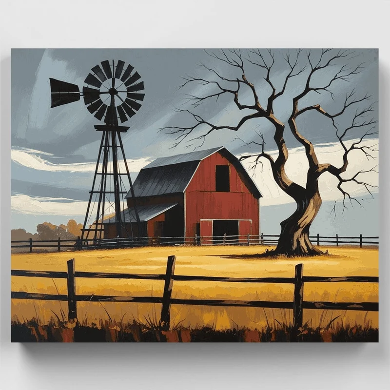 Rural Farm with Windmill - Paint by Numbers Kit