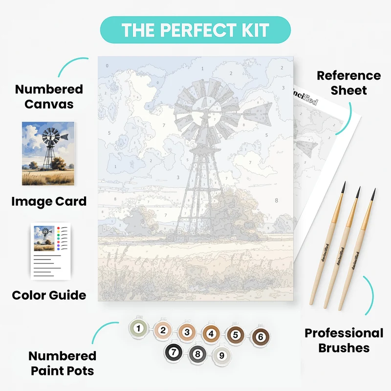 Rural Windmill Landscape - Paint by Numbers Kit