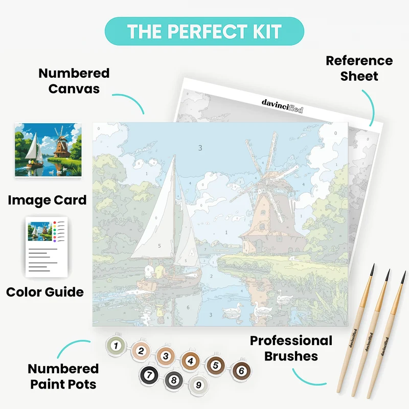 Dutch Windmill Sailboat - Paint by Numbers Kit