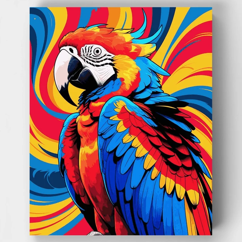 Colorful Macaw with Swirling Background - Paint by Numbers Kit