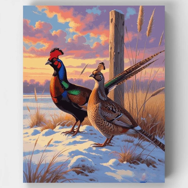 Pheasants in Winter Landscape - Paint by Numbers Kit