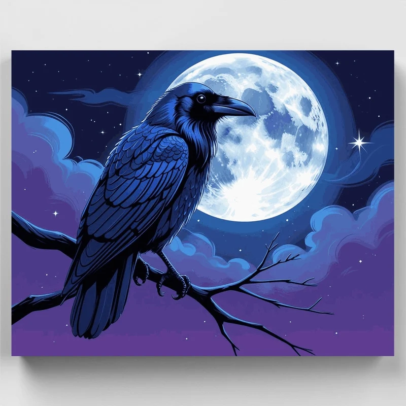 Mystical Raven Under Full Moon - Paint by Numbers Kit