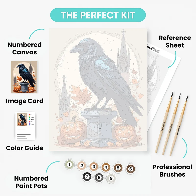 Gothic Raven with Halloween Pumpkins - Paint by Numbers Kit