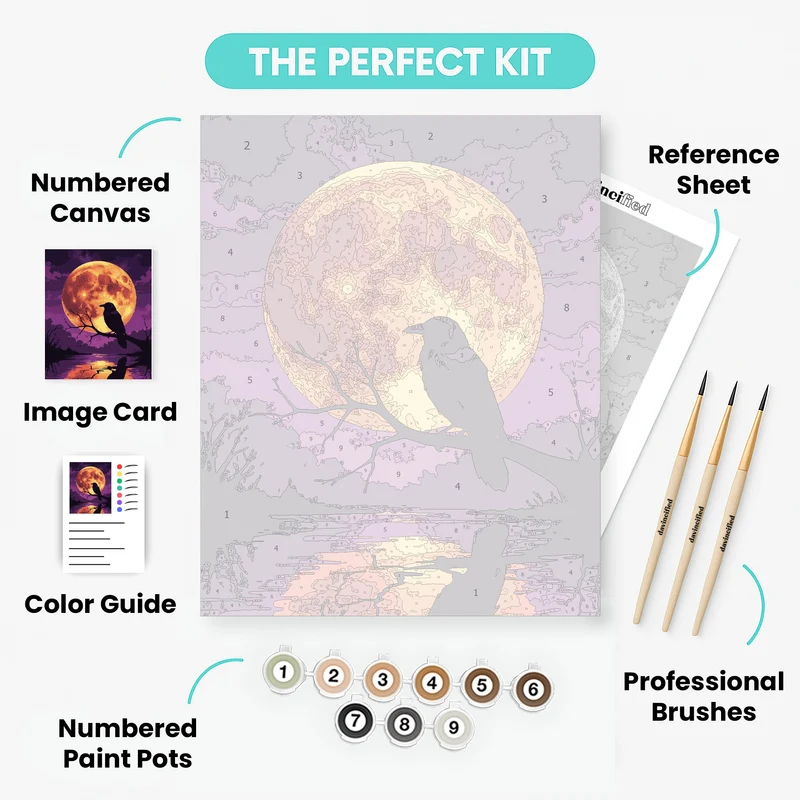 Raven Silhouette Against Harvest Moon - Paint by Numbers Kit