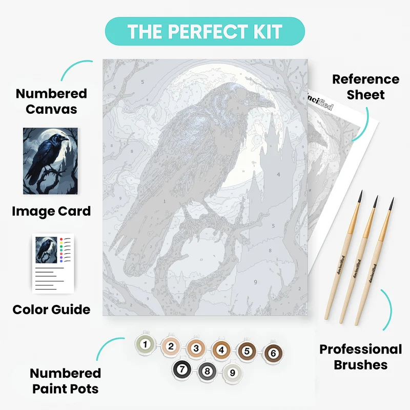 Moonlit Raven and Gothic Castle - Paint by Numbers Kit