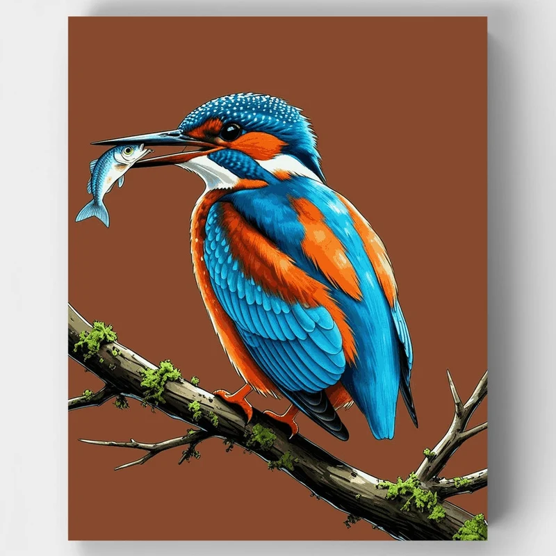 Kingfisher with Fish - Paint by Numbers Kit
