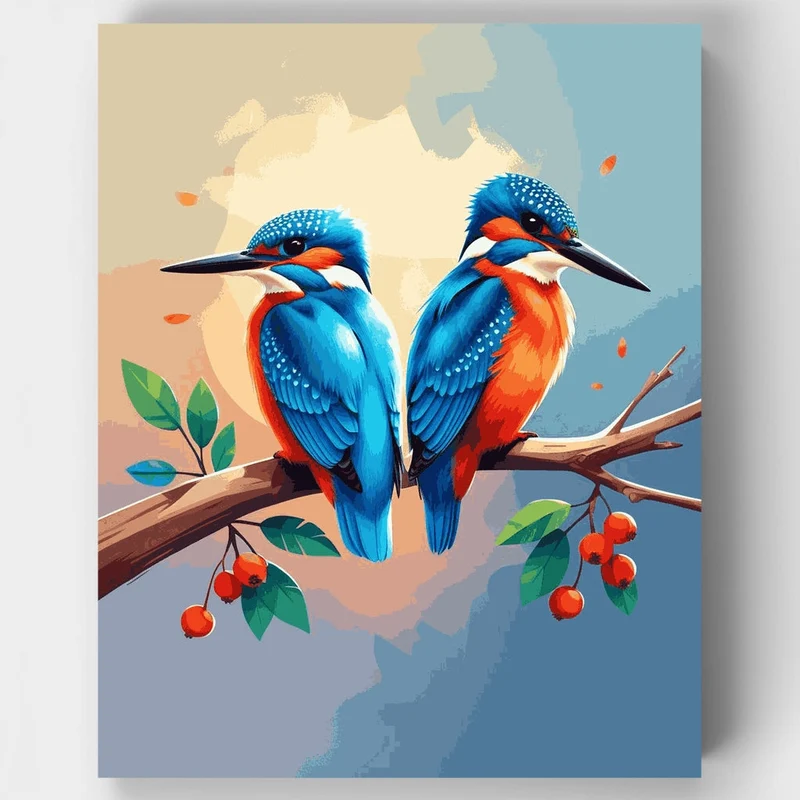 Vibrant Kingfishers on Branch - Paint by Numbers Kit