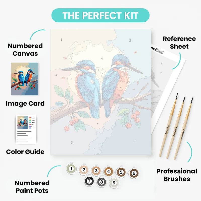 Vibrant Kingfishers on Branch - Paint by Numbers Kit