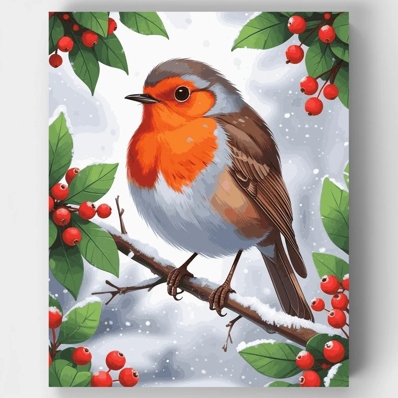 Winter Robin on Snowy Branch - Paint by Numbers Kit