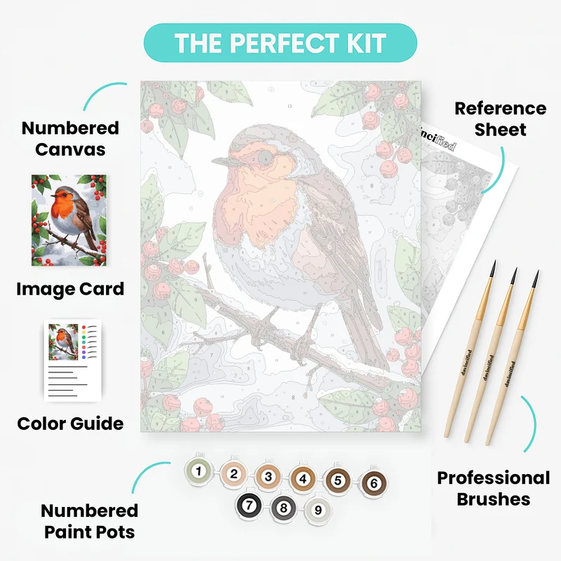 Winter Robin on Snowy Branch - Paint by Numbers Kit