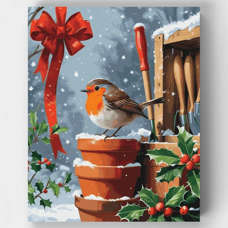 Robin in Winter Garden - Paint by Numbers Kit