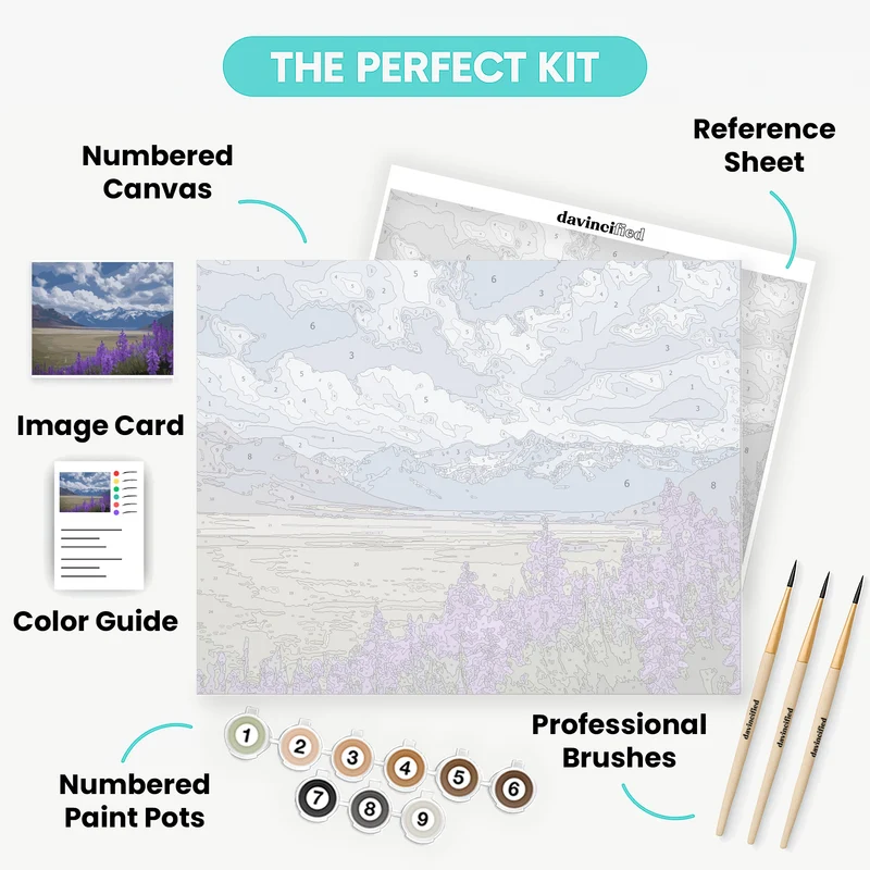 Mountain Valley with Purple Wildflowers - Paint by Numbers Kit
