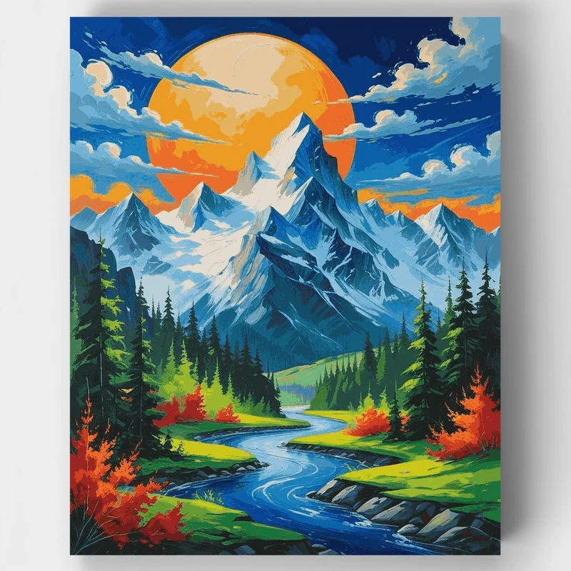 Mountain Majesty with River Valley - Paint by Numbers Kit
