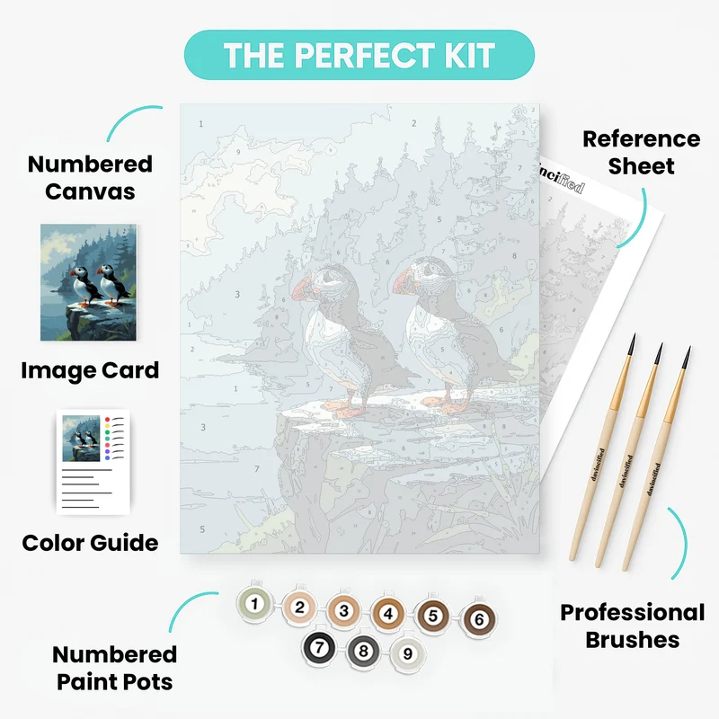 Two Puffins on Coastal Rocks - Paint by Numbers Kit