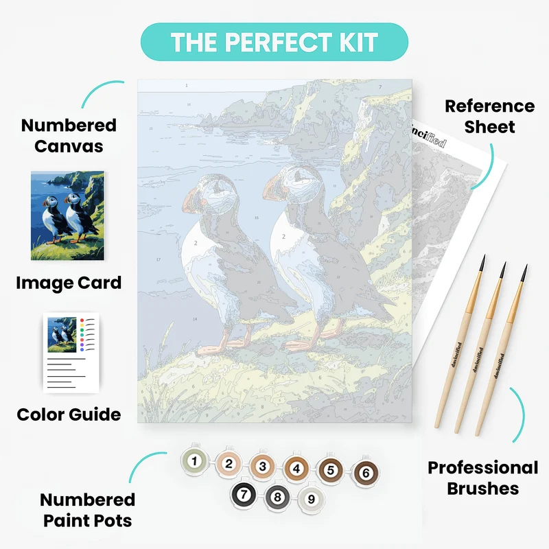 Puffins on Coastal Cliffs - Paint by Numbers Kit