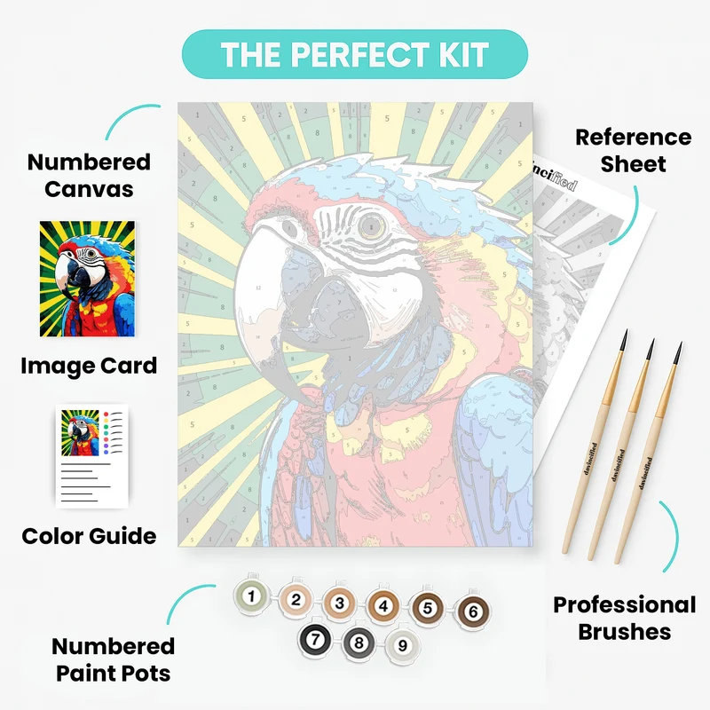 Pop Art Macaw with Radiating Sunburst - Paint by Numbers Kit