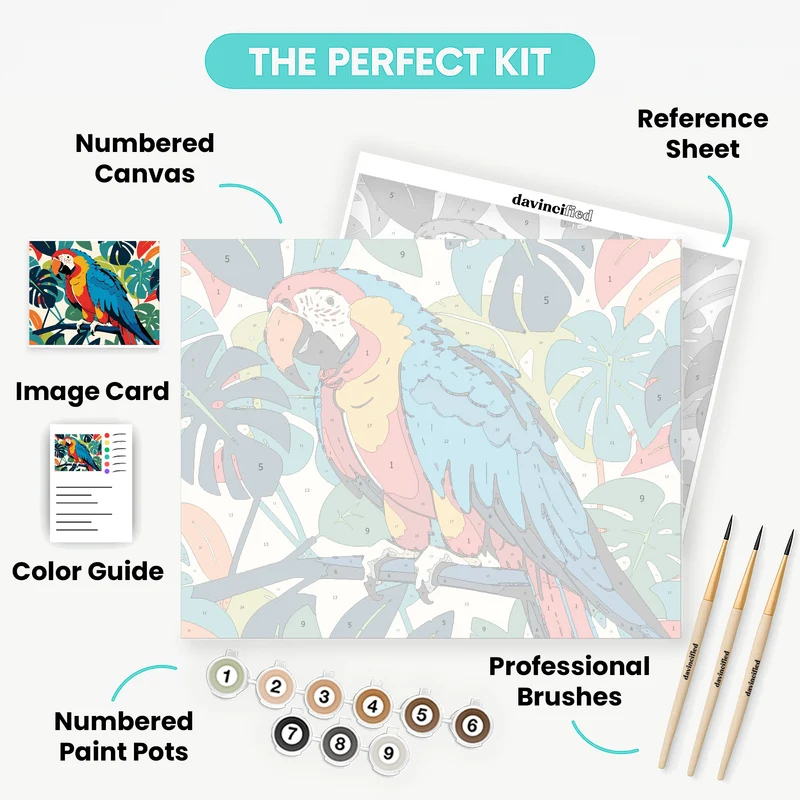 Vibrant Scarlet Macaw Amidst Tropical Foliage - Paint by Numbers Kit
