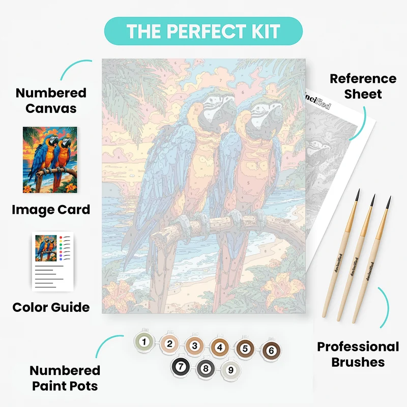 Tropical Macaws at Sunset - Paint by Numbers Kit
