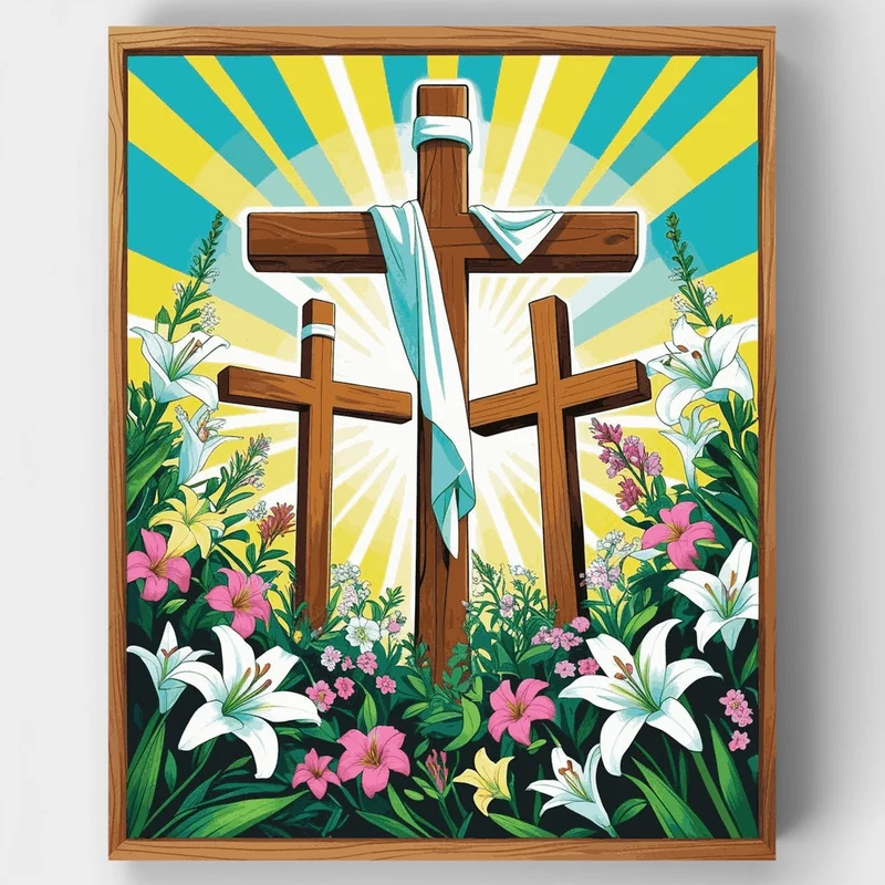 Three Crosses with Easter Lilies - Paint by Numbers Kit