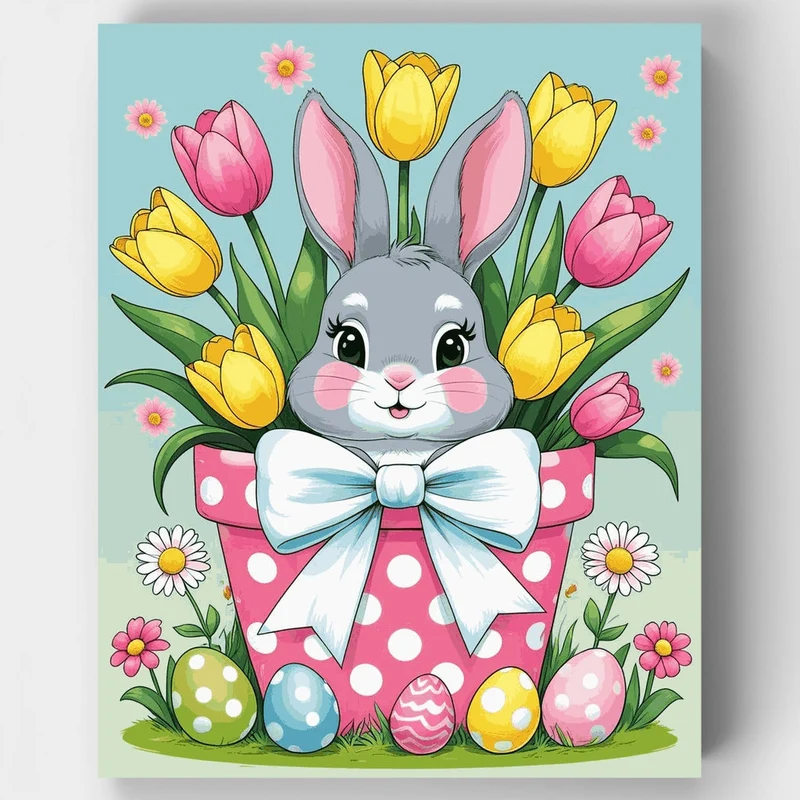 Easter Bunny with Tulips and Eggs - Paint by Numbers Kit