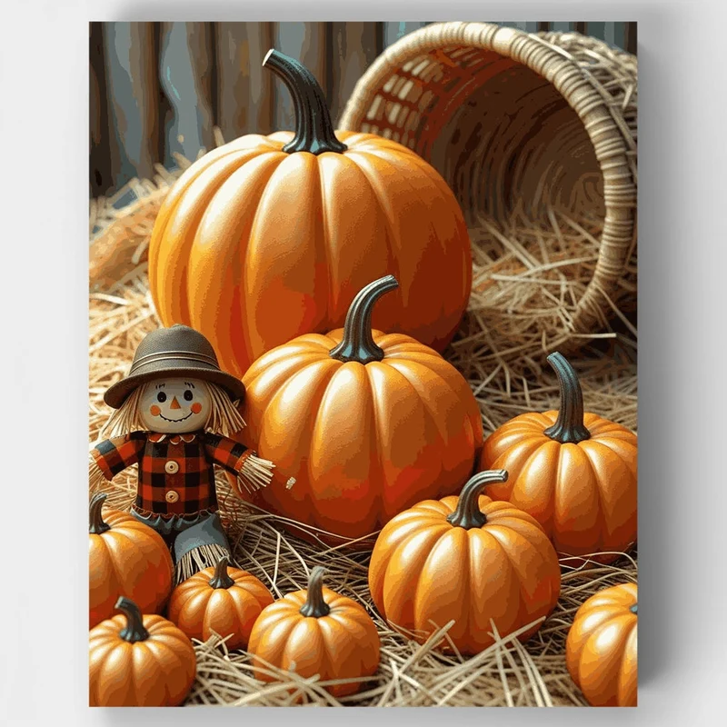 Autumn Harvest Pumpkins with Scarecrow - Paint by Numbers Kit
