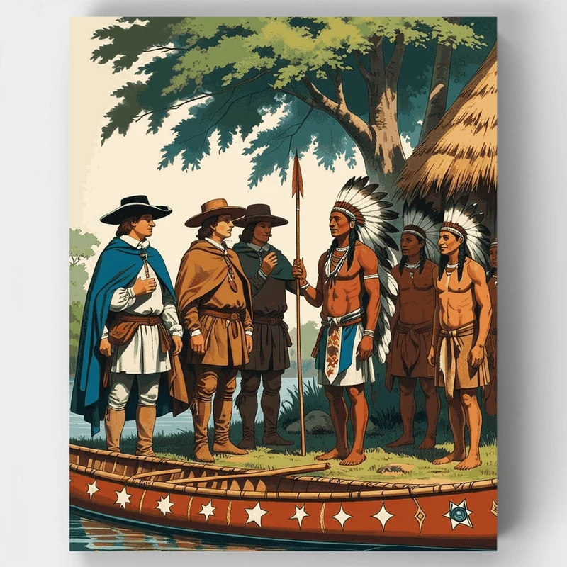Historical Native American and Colonial Meeting - Paint by Numbers Kit