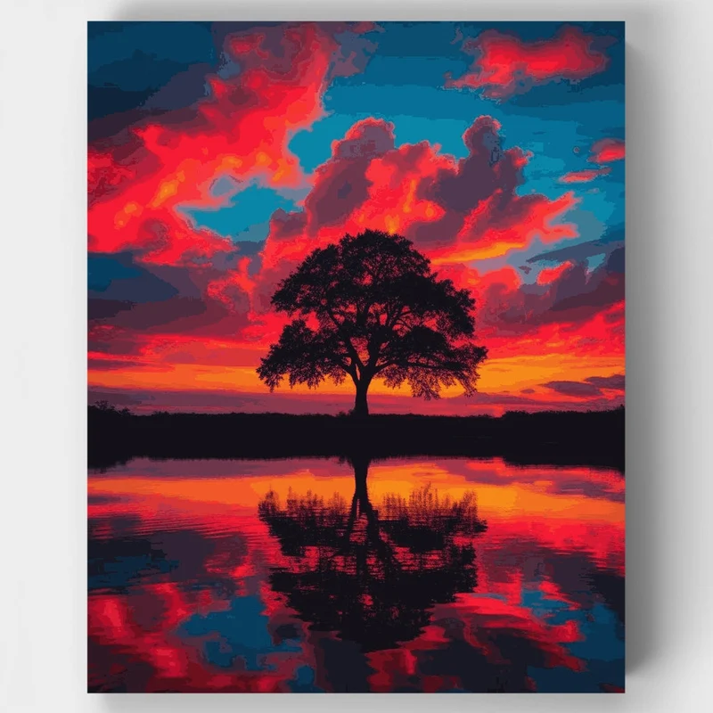 Fiery Sunset Reflection - Paint by Numbers Kit