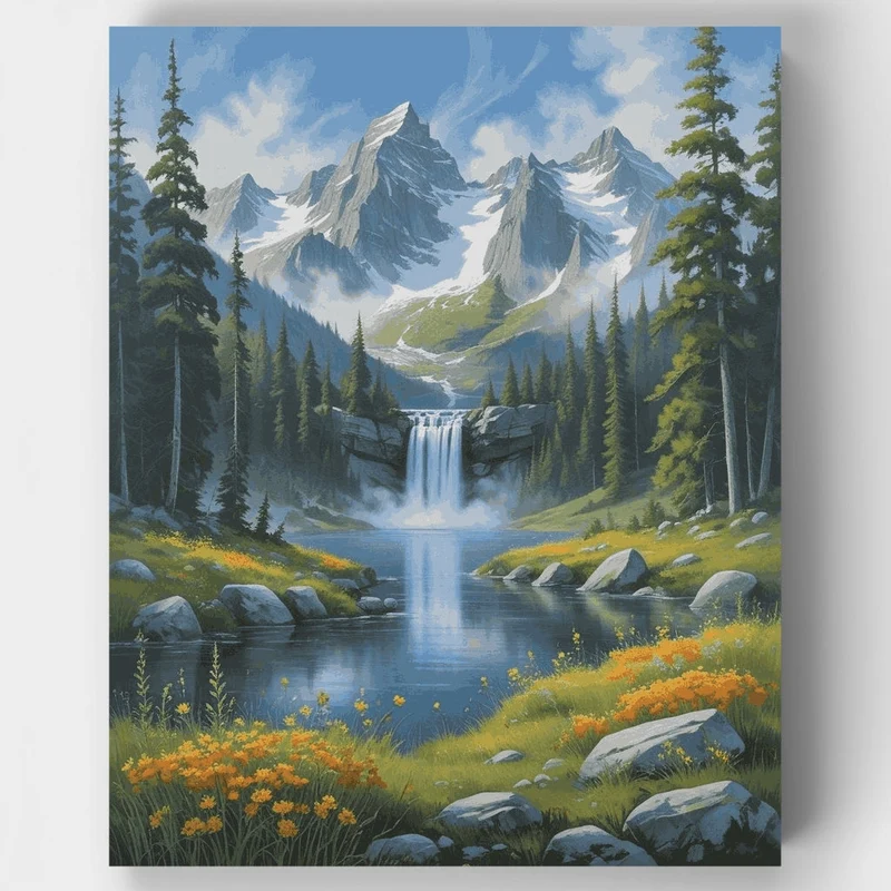 Alpine Majesty Waterfall - Paint by Numbers Kit