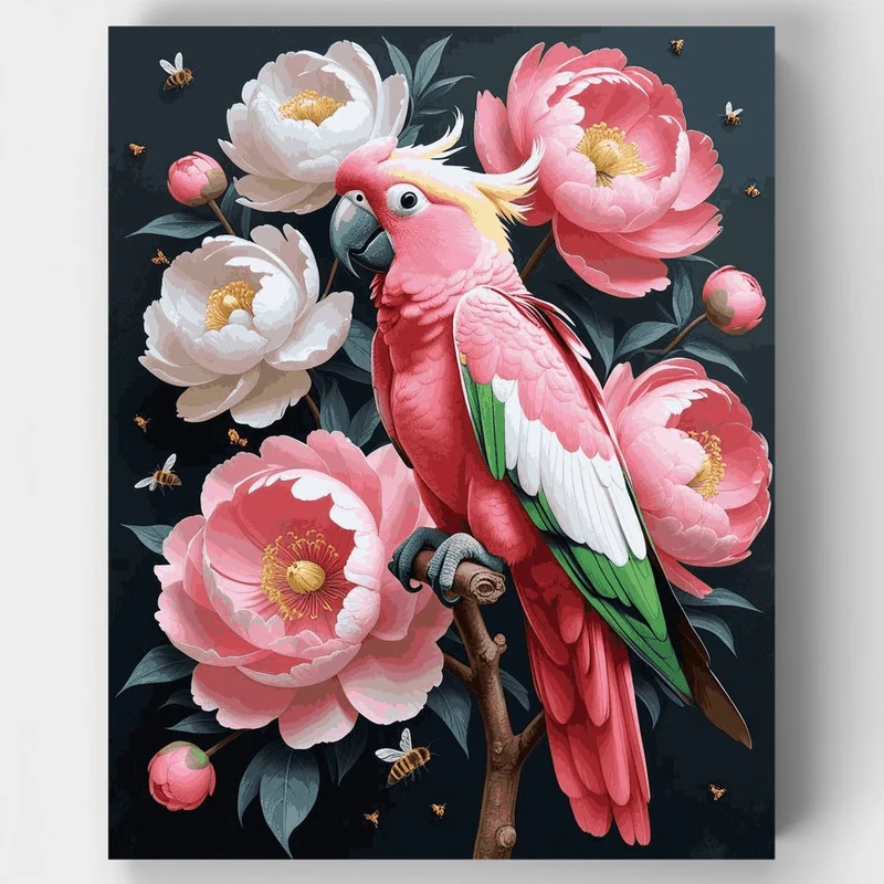 Pink Cockatoo with Peonies - Paint by Numbers Kit