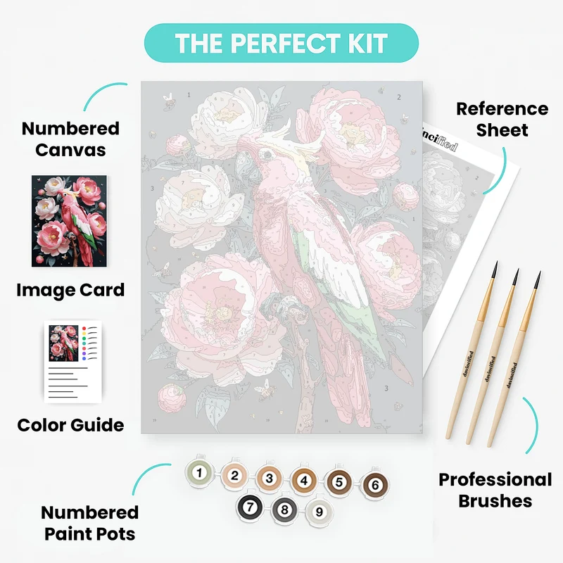Pink Cockatoo with Peonies - Paint by Numbers Kit